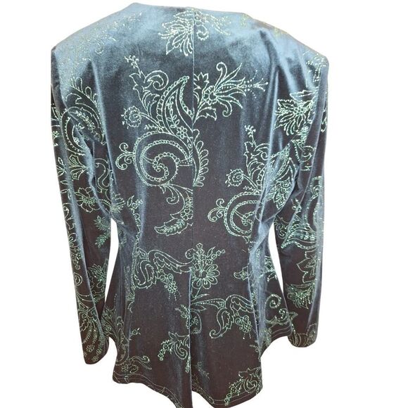 R&M Richards Womens Size 6 Petite Velvet Suit Jacket Deep Teal Green Embellished - Picture 2 of 9